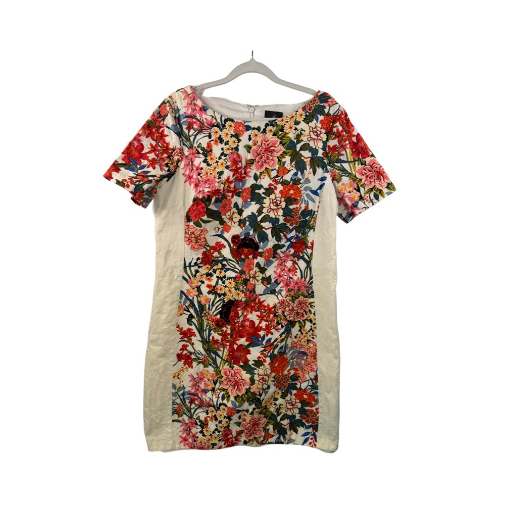 Womens Adriana Papell Mixed Media Floral  Embossed Sheath Dress Size 14 colorful
